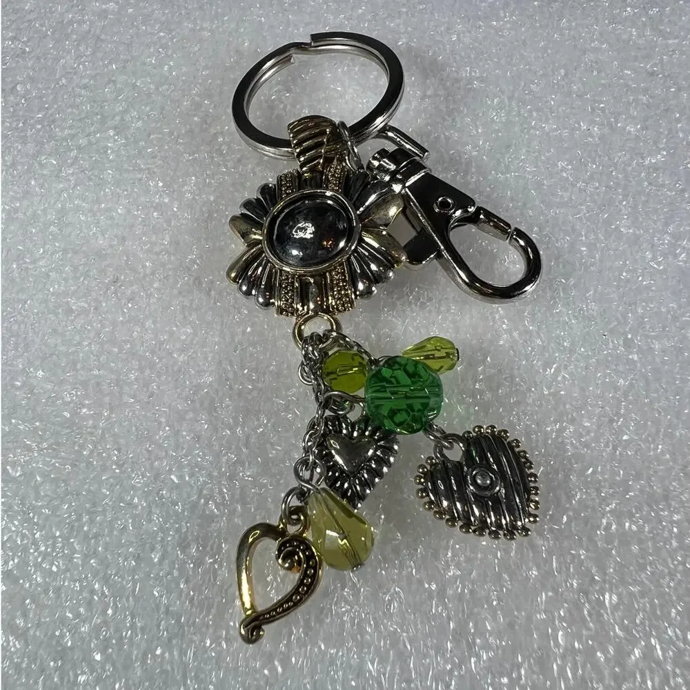 Silver Gold Tone Floral Heart Keychain Bag Clip Accessory NEW Retro Deadstock